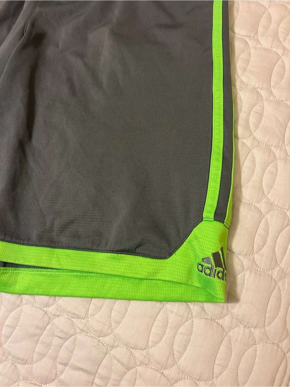 adidas Gray Athletic Shorts with Neon Green Accents